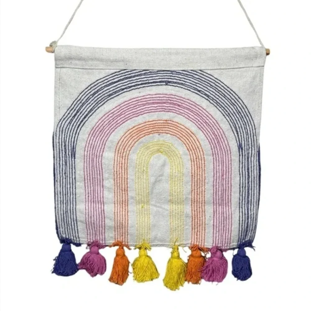 Rainbow Wall Hanging Tuft Tassel Tapestry Boho Nursery Decor Colorful Fiber Art‎